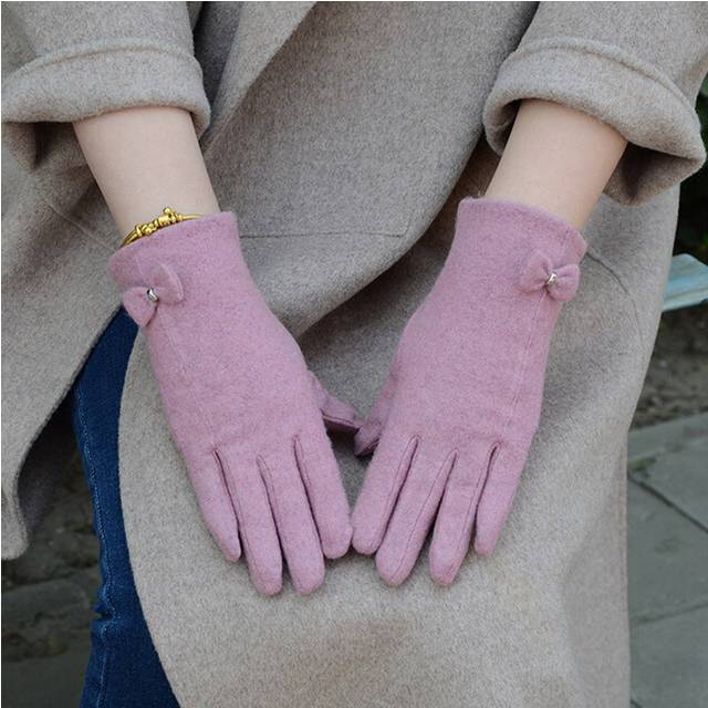 (One Size, C21 Pink) Women touch Mitten Gloves Winter Women Warm Cashmere Full Finger Leather