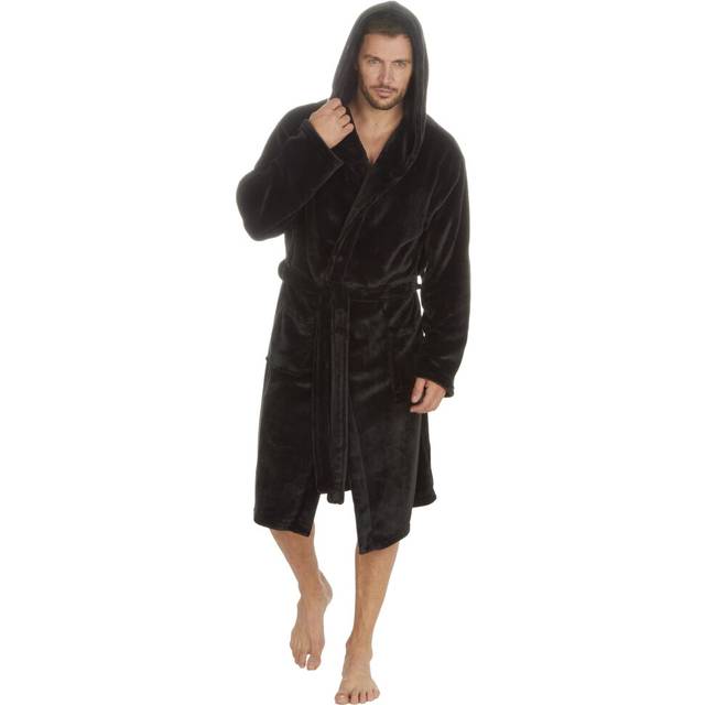 (Black Hooded Plush, XX-Large) Mens Hooded Shawl Collar Dressing Gowns For Him Soft Robe With Pockets Warm Winter Big And Tall Plus Size M L Xl Xxl 3X