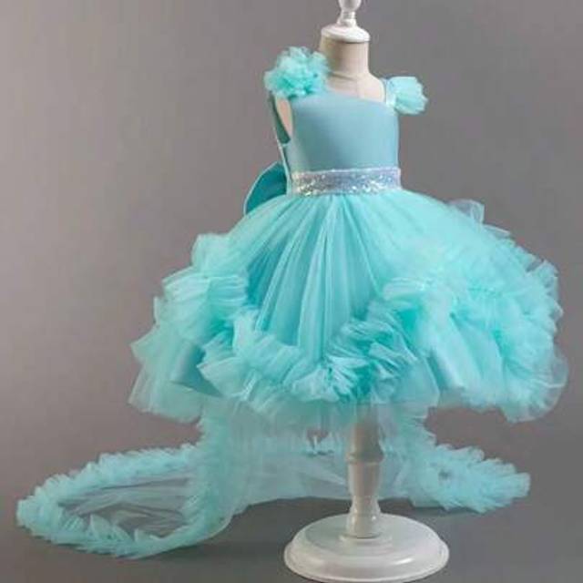 SHEIN Young Girl&#39;s Solid Color Detachable Tail Tulle Party Dress For Birthday/Stage Performance