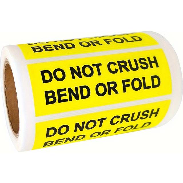 TEMU 250pcs Fluorescent Yellow "do Not Crush, Fold" Warning Labels - 1x3 Inch Self-adhesive Shipping Stickers For Secure Packaging