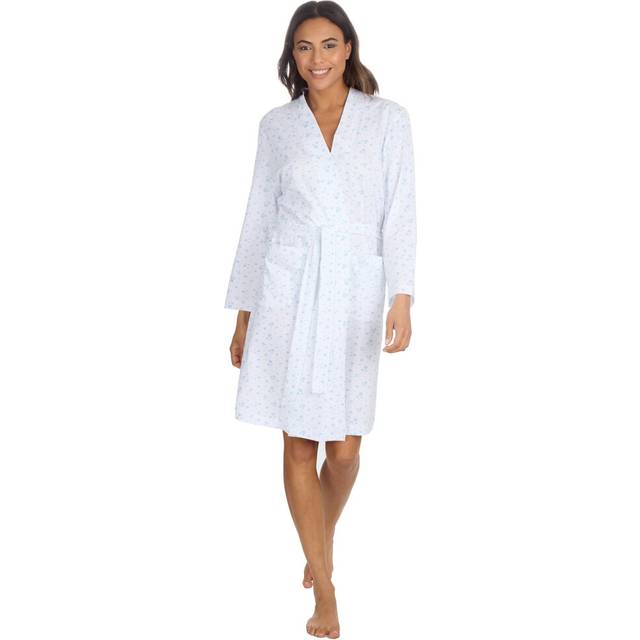 (Blue Floral, Small) Womens Lightweight Kimono Robe 100% Cotton Summer Dressing Gown Knee Length Bathrobe Size S-Xl