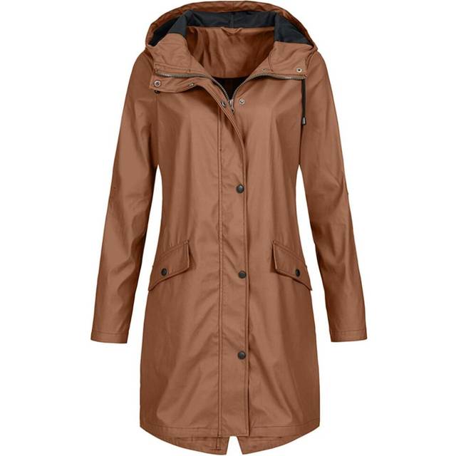 (coffee, L) Womens Waterproof Raincoat Ladies Outdoor Wind Rain Forest Jacket Plus Size Coat