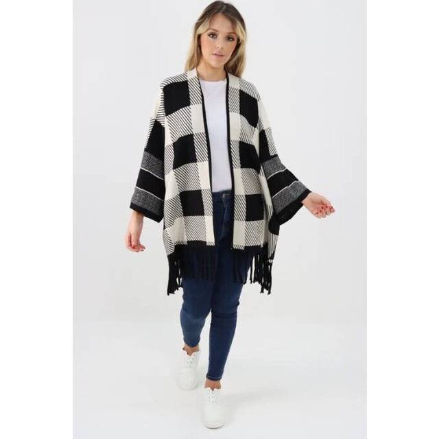 (Style # 1, One Size 10-24) Women Knitted Cardigan Open Front Outwear Long Sleeve Tassels Hem Jumper Coat