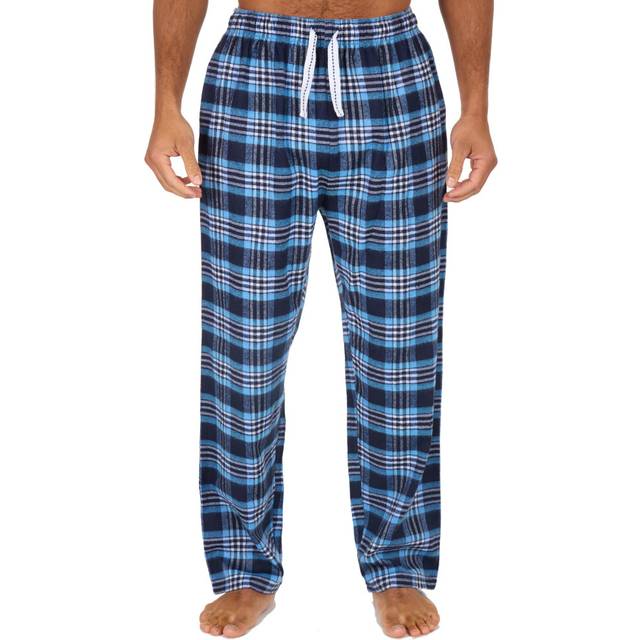(Blue, Small) Mens Woven Flannel Open Hem Pyjama Bottoms Nightwear Lounge Pants Checked Size S-Xxl