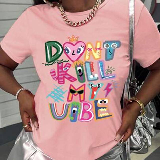 SHEIN Teen Girl Funny Letter Print Round Neck Casual Loose T-Shirt, Suitable For Spring And Summer, Fashionable Street Style