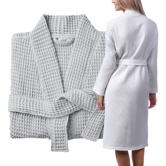 Allure Bath Fashions Small to Medium Grey Waffle Kimono Waffle Bathrobe