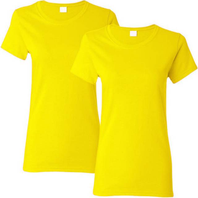 (Yellow, L) 2 Pack Ladies Womens Cotton Blank Plain Crew Neck Short Sleeve T-Shirt Tee Tops Bulk