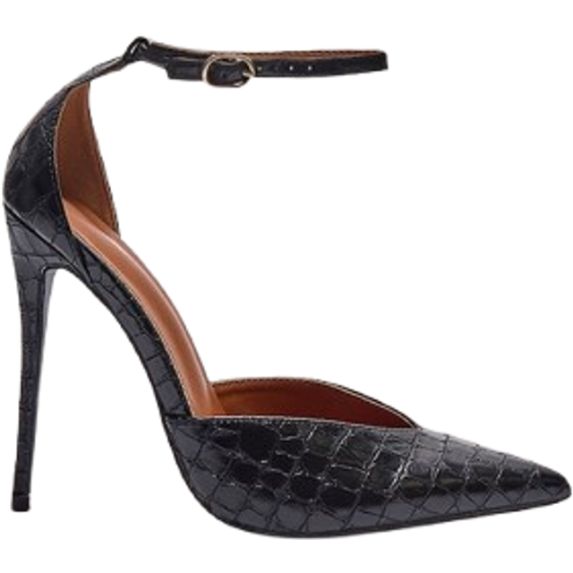 PLT Label Black Croc Faux Leather Point Toe High Heeled Court Shoes, Black - 6