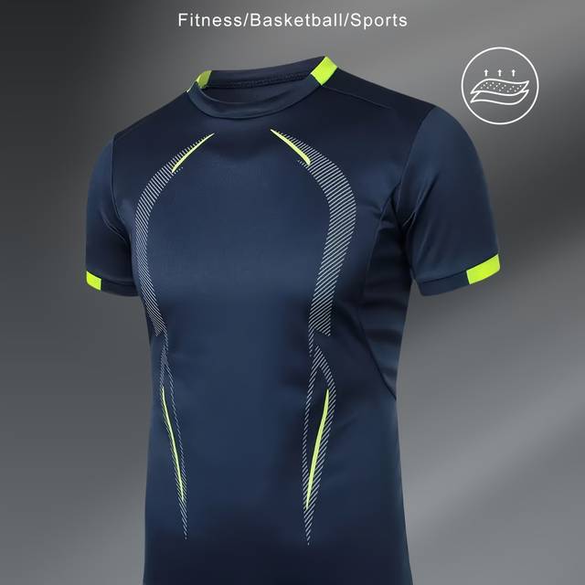 TEMU Men's Athletic Performance T-shirt: High Stretch Polyester, Color , Crew Neck, Short Sleeve, Running & Workout Fit, Knit Fabric, 180g/m²