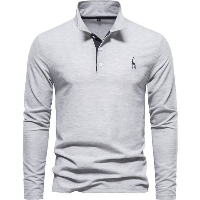 (gray, XL) Mens Long Sleeve Polo Shirt Cotton Golf Giraffe Tops