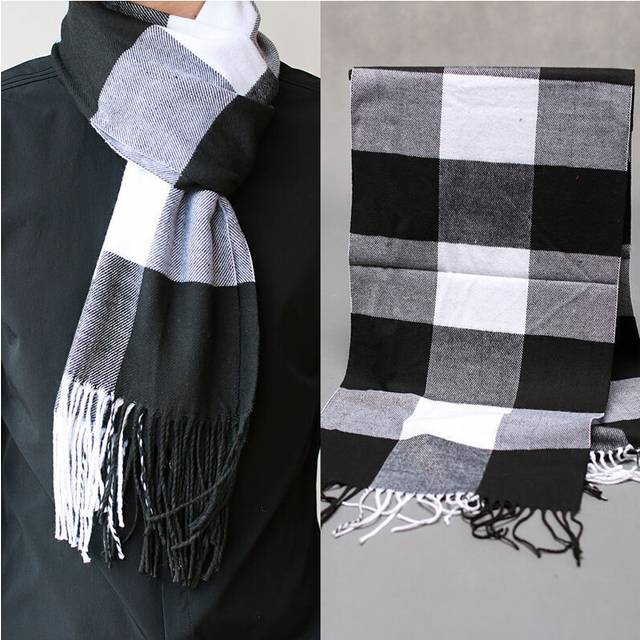 Mens Long Shawl Wrap Cashmere Scarf Winter Warm Soft Fringe Striped Gift