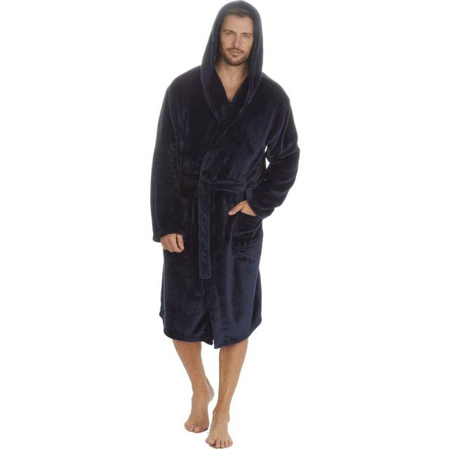 (Navy Hooded Plush, XXXX-Large) Mens Hooded Shawl Collar Dressing Gowns For Him Soft Robe With Pockets Warm Winter Big And Tall Plus Size M L Xl Xxl 3