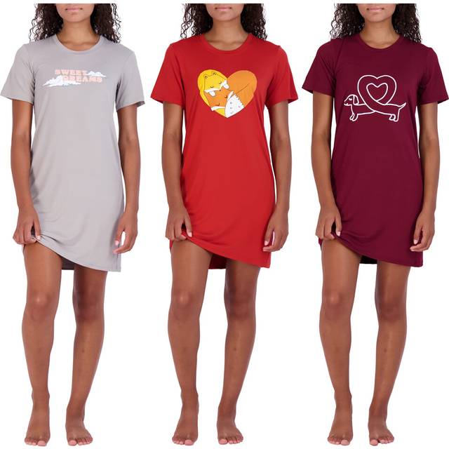 3 Pack: Womens Plus Just my Size Short Sleeve Nightshirt Printed Print Bamboo Nightgowns for Adult Women Soft Nightgown Sleep Shirt Night Shirts Hyste