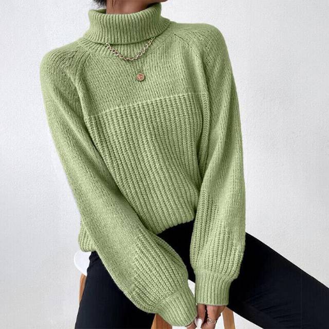 (Grass Green, UK Size 10=Tag Size M) Ladies Polo Neck Warm Sweater Womens Chunky Cable Knitted Jumper Pullover Tops