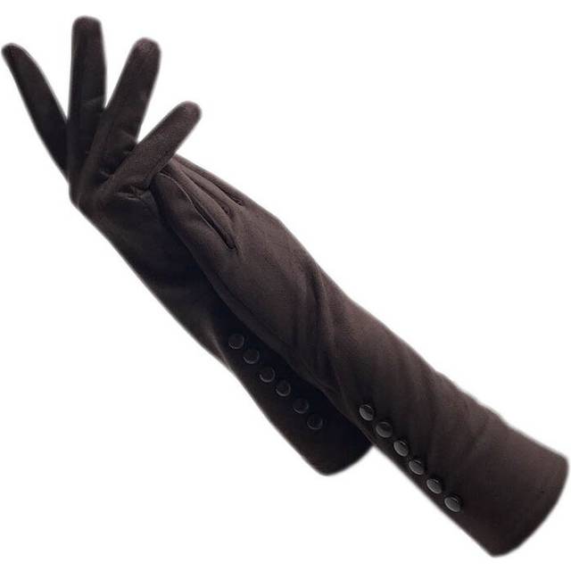 (One Size, brown) Gloves winter ladies gloves suede long 35CM arm suede fashion suede touch