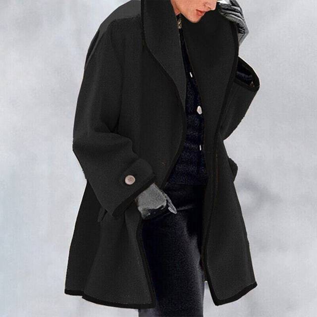 (Black, XXL=UK 18) Womens Baggy Hooded Trench Wool Coat Outwear Ladies Winter Warm Jacket Overcoat