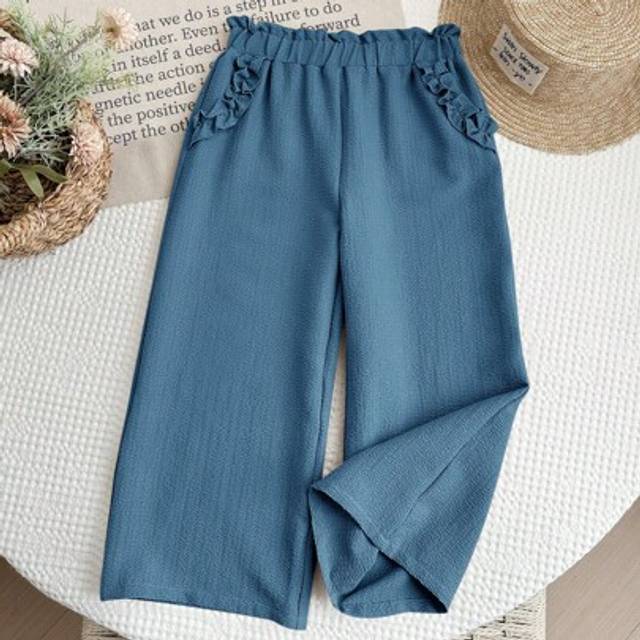 SHEIN LMoss Young Girl Wide-Leg Loose Casual Solid Color Pants,Suitable For Spring And Summer