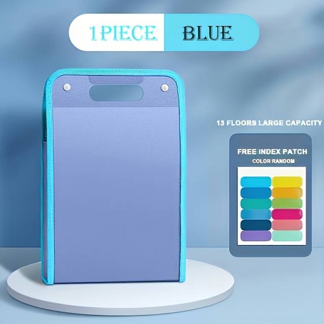 TEMU 13-layer Portable Folding File Folder, A4 Clip Storage Bag, Student Document Organizer, Abs Plastic, With Free Classification Stickers, In Blue, Green,