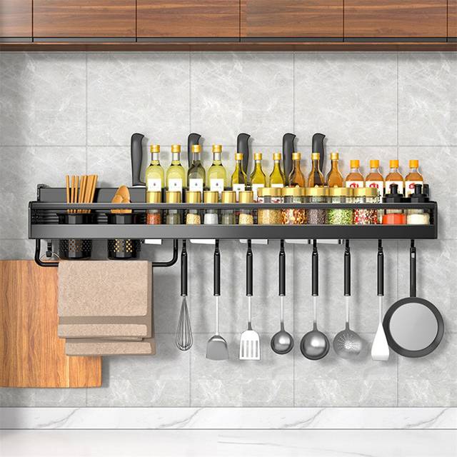 TEMU Spice Racks Organiser, Metal Spice Racks, Wall Mounted Storage Shelves Set, Kitchen Seasoning Organizer With 2 Utensil Holders 8 Hooks, Hanging Organizer For And Condiments, Christmas Gifts