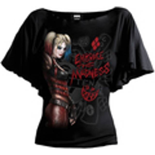 (XXL, Black) Spiral Direct Womens/Ladies Embrace The Madness Harley Quinn Batwing Sleeve Top