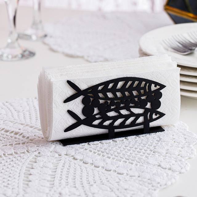 Metal Standing Napkin Holder - Black (6cm H X 13cm W X 8cm D)