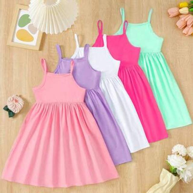 SHEIN 5pcs/Set Young Girl Solid Colored Jumper Dress, Suitable For Layering, Outfitting, And Homewear