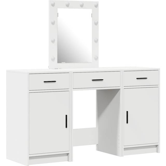 Set Of 3 White MDF Medium Mirror Dressing Table (135cm H X 50cm W X 41cm D)