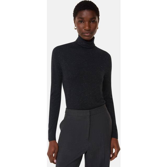 Whistles Annie Sparkle Roll Neck Knit, Black