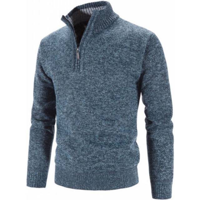 (Blue, Tag M=UK S) Mens Winter Warm Pullover Long Sleeve Casual Sweater Top High Neck Blouse Jumper