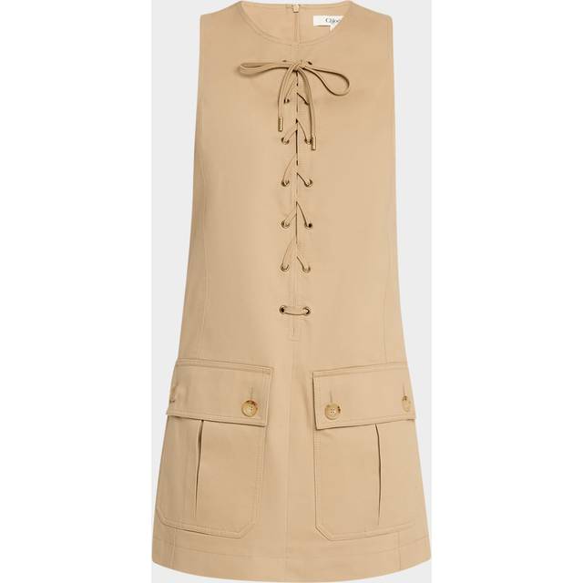 Chloé, Short Dresses, female, Brown, M, Satin Pinafore Dress with Lacing