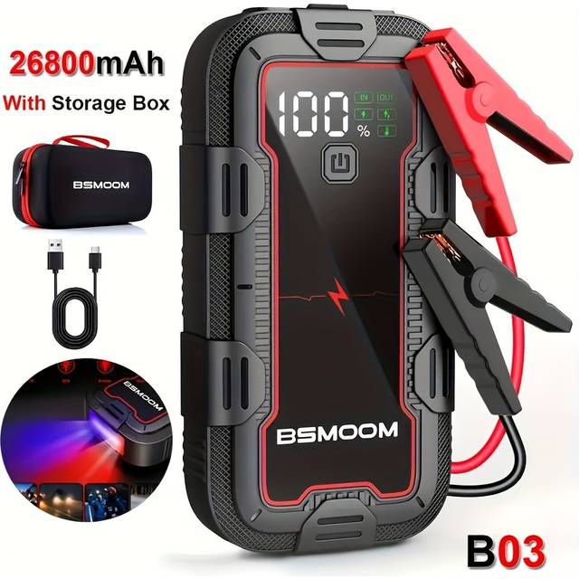 TEMU 12v Car Jump Starter 6000a Auto Battery , 26800mah Power Bank, Lithium Jump Box With Led Light Lcd Screen (up To All Gas Or 10.0l Engine)
