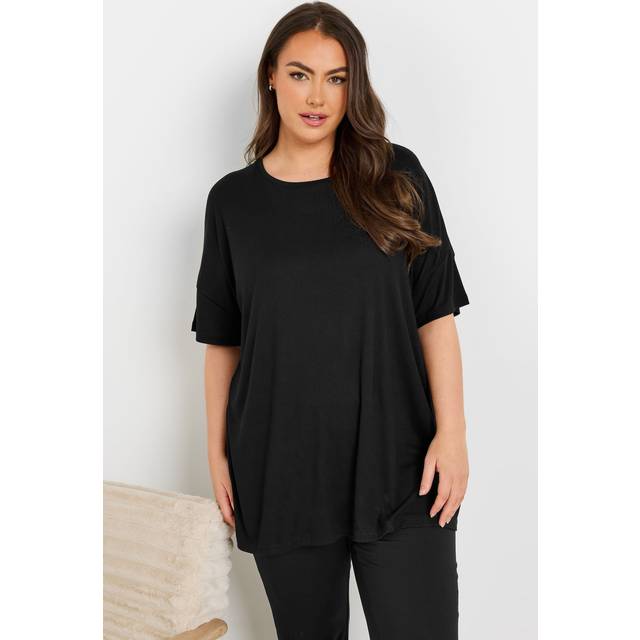 Yours Curve Black Soft Touch Ribbed Pyjama Top - 38-40