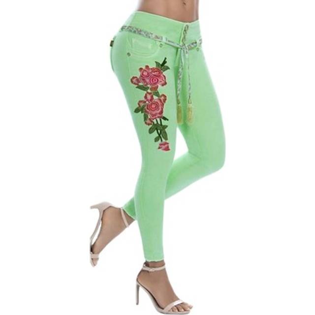 Floral Embroidery Stretch Skinny Jeans Pencil Pants Ladies8959