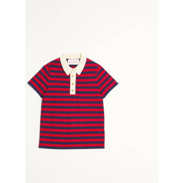 Valentino Garavani Men's Embroidered Piquet Polo Shirt in Stripped | Size XL | 6V3MH03SAR9 Color RGN (XL)