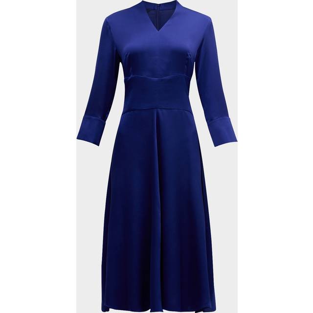 Pleated Crepe De Chine Midi Dress - Starry Night Blue - Medium