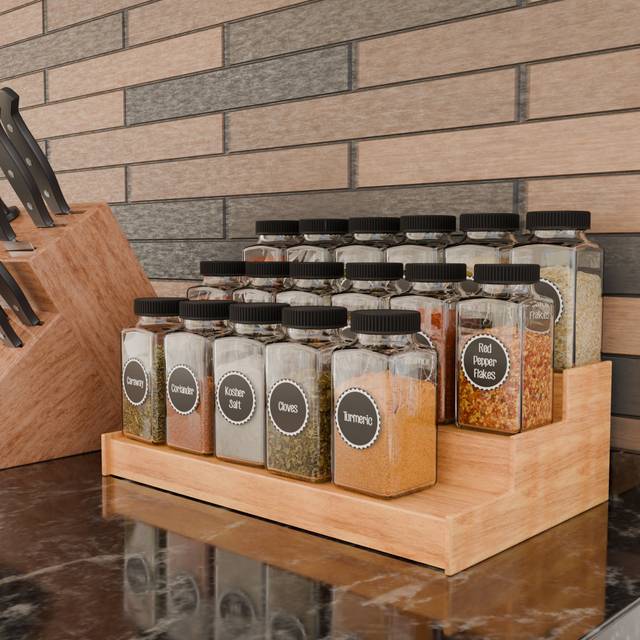 Spice Rack- Tabletop Wooden 3-tier Organizers-kitchen Organisers-pantry Spice Rack-bamboo-expandable - Natural (10.5cm H X 33cm W X 21.5cm D)