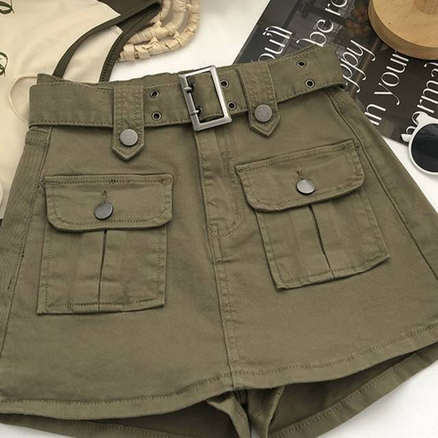 TEMU Summer Women's Hip-covering A-line Skirt - High Waist, Multiple Pockets And Belt - Denim Fabric - Elegant, Fashionable And Versatile