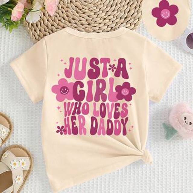 SHEIN Baby Girl Casual Fashionable Colorful Gradient Letter Slogan Graphic Print Basic Short Sleeve T-Shirt