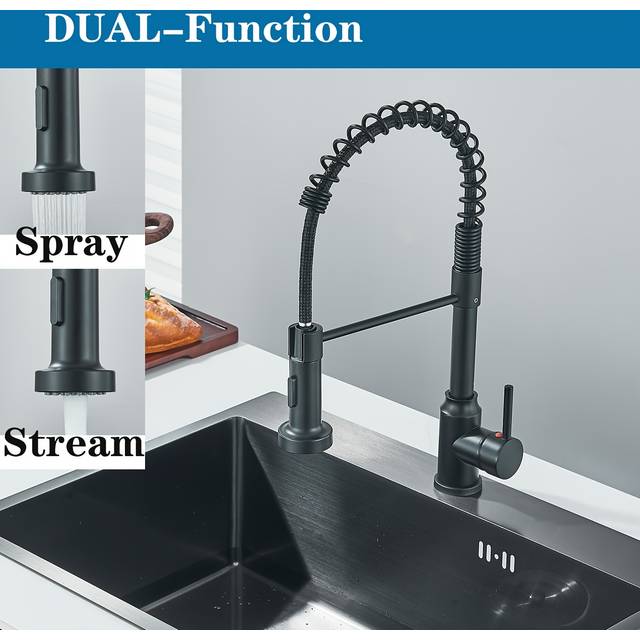 TEMU Commercial Black Kitchen Sink Tap Single Handle/ Single Hole Kitchen Tap High Arc Swivel 360° Kitchen Mixer Tap