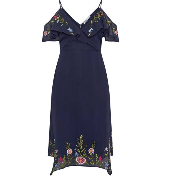 Yours London Curve Navy Blue Floral Embroidered Cold Shoulder Maxi Dress, Women's Curve & Plus Size, Yours London - 18
