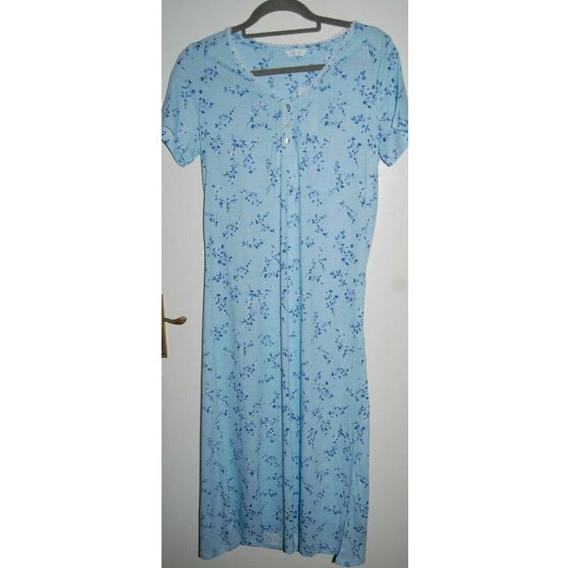 M&s full length nightdress blue floral short sleeved size uk 10 eur 38