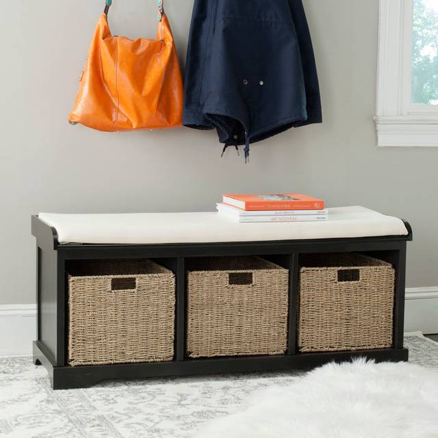 Loane Wicker Storage Bench - Black (20cm H X 47cm W X 16cm D)