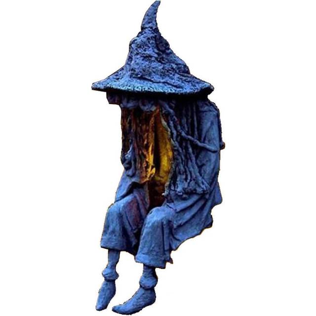 (Blue, One size) 100% New Arrived Outdoor Garden Decorations Cloak Witch Figurine Solar Lamp Decorative Wizard Resin Statue Solar Light for Patio Cour