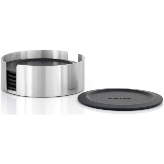 blomus 63476 coasters, round, 6 pc LARETO, Black/Silver