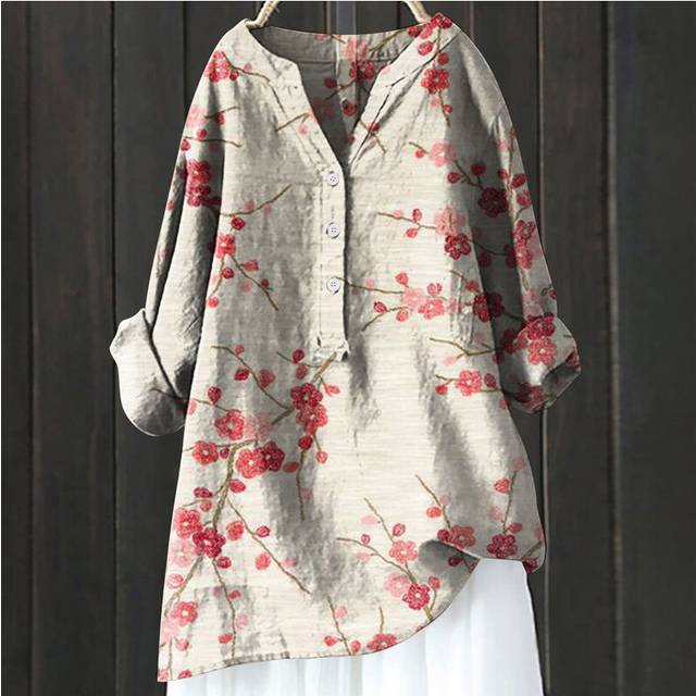 (HCY01, XXL) Women's Autumn Winter New Fashion Printed Button Up Shirt Long Sleeved Bamboo Linen Casual Comfortable Top