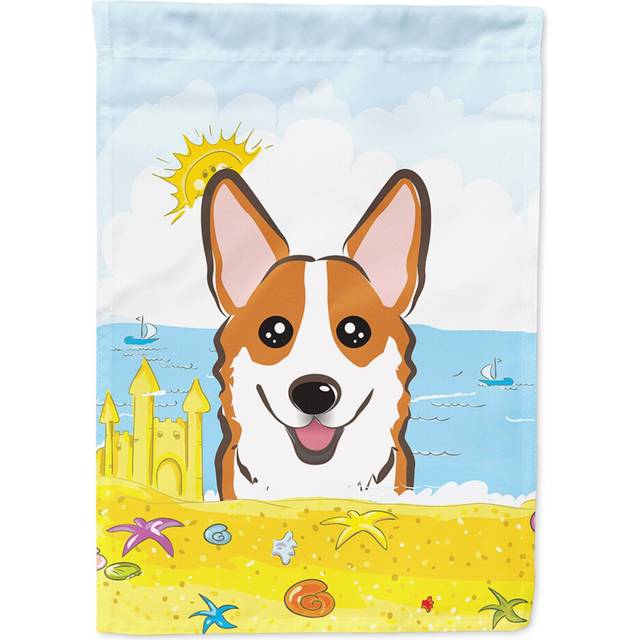 Caroline's Treasures BB2122CHF Red Corgi Summer Beach Flag Canvas House  Large  Multicolor