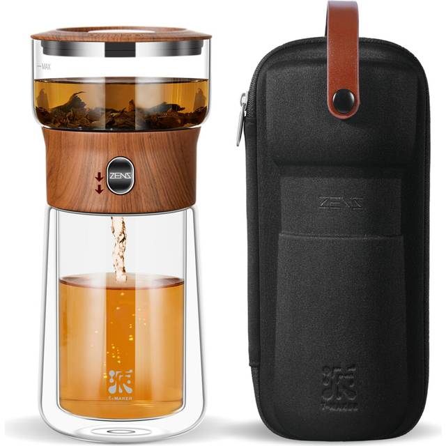 ZENS Modern Solo Tea Infuser Teapot, Smart One Touch Drip Tea Pot for Loose Tea Diffusers, Small Glass Gongfu Magical Teapot with 270ml Insulated Cup