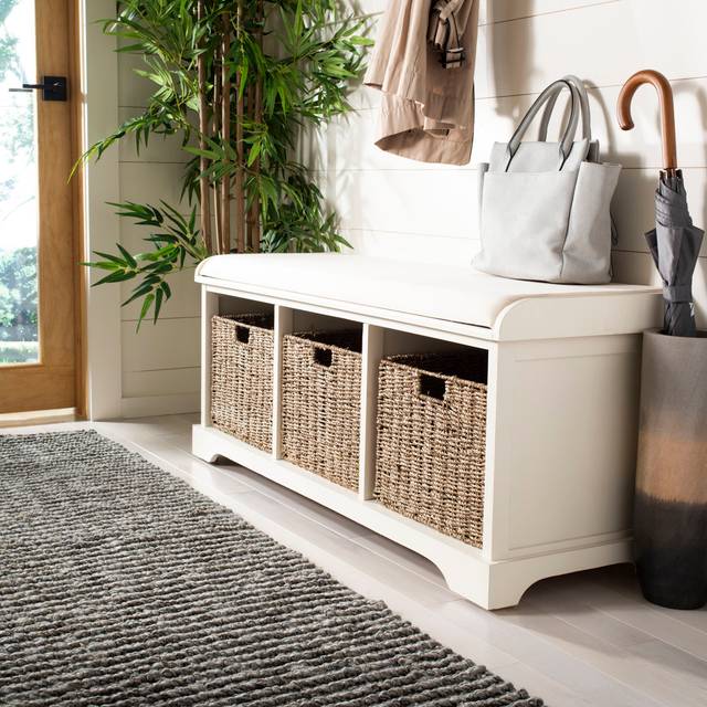 Loane Wicker Storage Bench - White (20cm H X 47cm W X 16cm D)