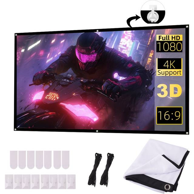 TEMU Projector Screen 72 Inch, Portable Movie Screen 16:9 White Projection Screen Border Projection Screen, Support Double-sided Projection For Home Theater Cinema Indoor Outdoor Backyard Party
