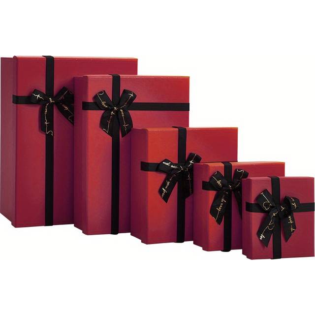 TEMU 5pcs Gift Boxes Cardboard Birthday Valentine Christmas Gift Present Packing Box With Ribbon